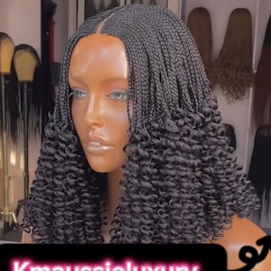 16” Short Cornrow Closure Braided Wig with Curls – Realistic Shoulder-Length Curly Lace Wig for Black Women African Ladies Wig Gift Ideas