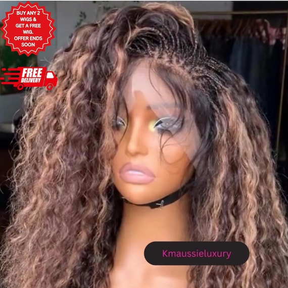 Human Hair Micro Braided Curly Wig, Highlight 4X4-13X4 Full  display picture 2