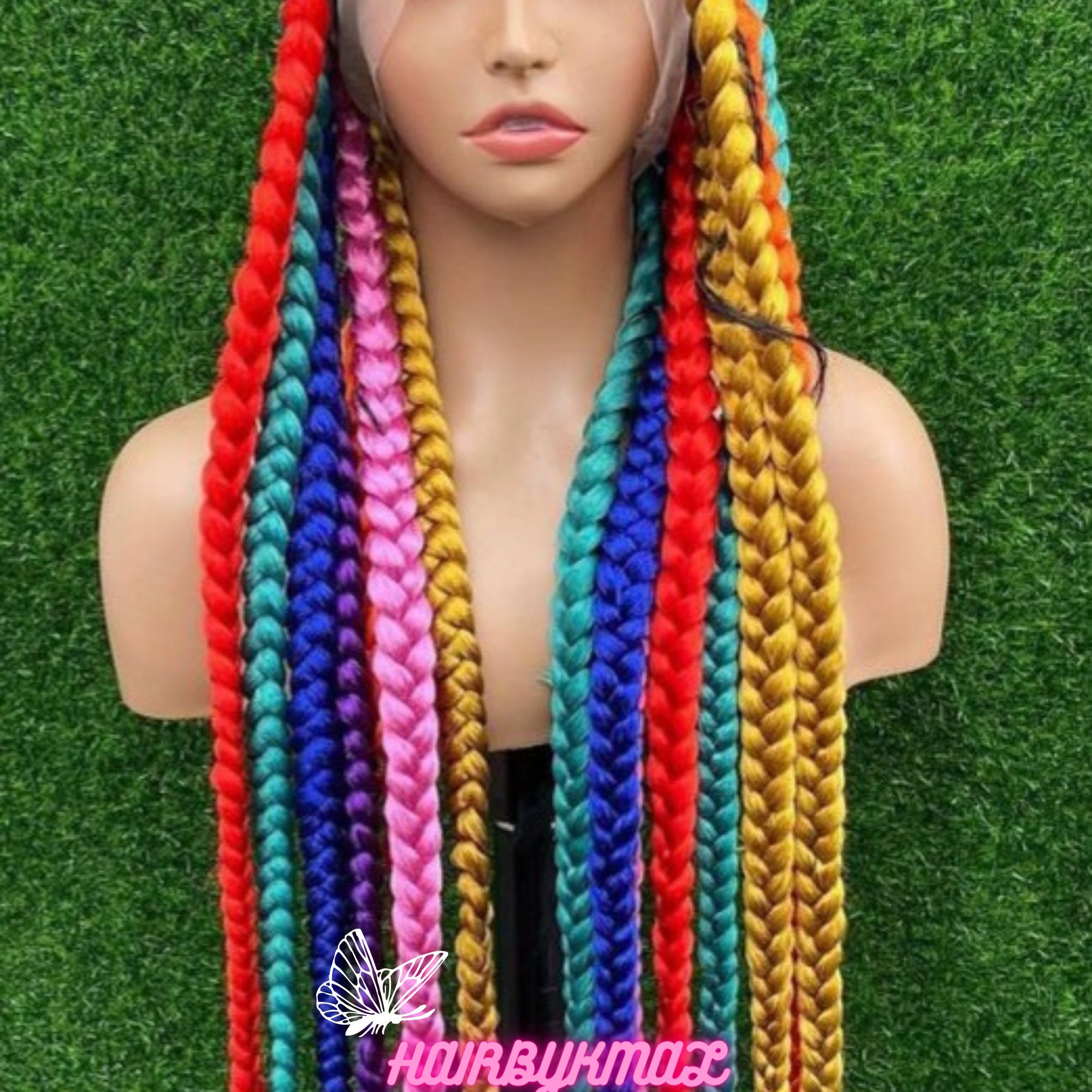 Rainbow box braids deals