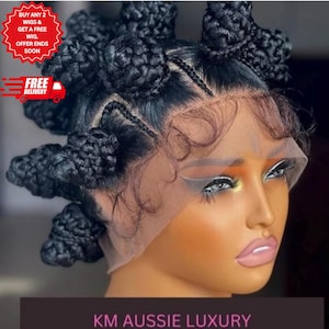Short Bantu Knot Braided Wig – Full Lace Front Synthetic Braids, African Traditional Hair Style