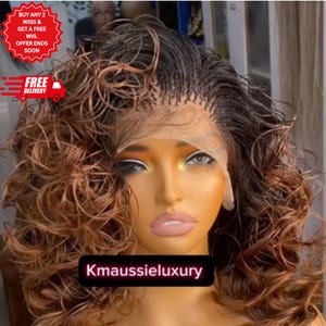 Ombre Short Curly Micro Twisted Wig, Closure, Frontal, Full Lace, Colored Tiny Million Twist