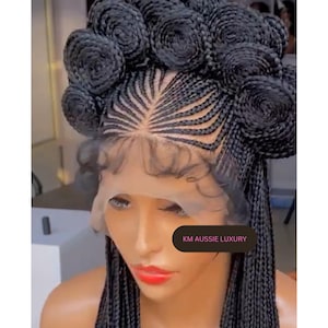 Full Lace Koroba Braids Wig, Stylish African Updo Braided Wig for Black Women, High-Quality Protective Style Cornrow Braids Traditional Wig