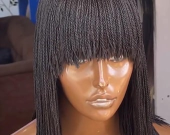 Micro Twist Wig With Bangs – Short Closure Lace Twist Wig for Ladies, Fringe Tiny Twist Braided Wig, Mini Natural Look Black Woman Twistwig