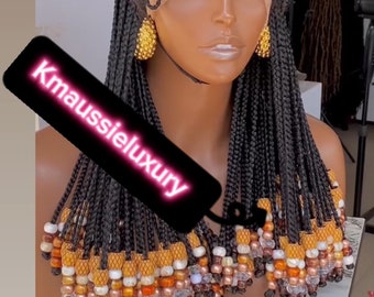 Black Beaded cornrow Braided Wig cornrow wig fringe wig Ghana weave wig knotless braids wig for black women Full lace frontal wig
