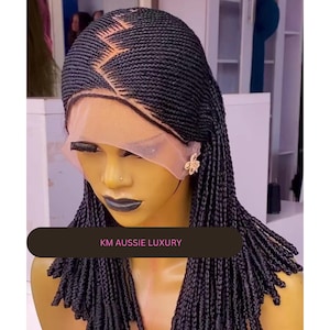 Short Cornrow Bob Braided Wig – Full Lace Knot Braids Wig with Baby Hair, Synthetic Feed-In Side Part Wig for Women, Ghana Weaving Gift Idea