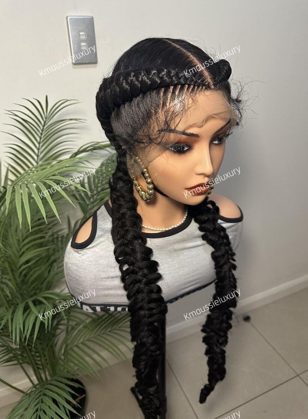 Jumbo Braided Full Lace Wig – Senegalese Cornrow Braid Wig for Black Women, Dark Ladies Wig Gift Idea | Feedin Cornrows Lace Etsy Braids Wig