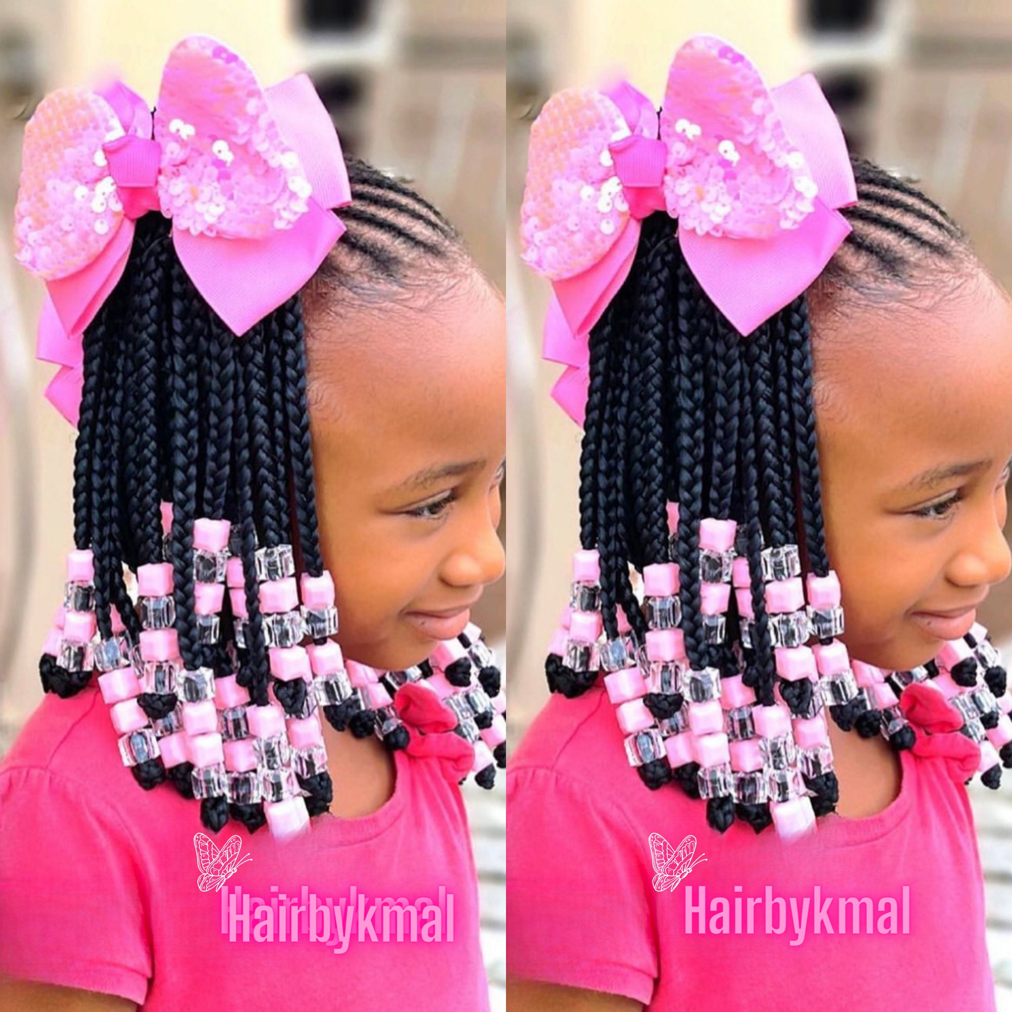 Kids Braided Ponytail With Beads Kid Braided Ponytail Extension Braided  Ponytail Wig With Beads and Bow Kids Braided Wigs for Black Women 