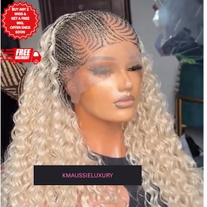 Ship in 24hrs Hair Blend Cornrow Braids Full Lace Black Women Curly Braided Wig