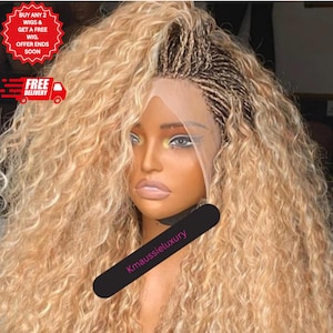 Colored Hair Blend Braids 4x4 - 13x4 Lace Front Braided Wig Short Curly Knotless Realistic