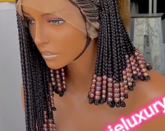 Beaded cornrow Braided Wig cornrow wig fringe wig Ghana weave wig knotless braids wig for black women Full lace frontal wig