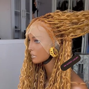 Full lace Boho Human Hair Knotless Wig – Curly Braids Wig with Deep Curls, Natural Goddess Look for Black Women, Dark Lady Wig Gift Idea