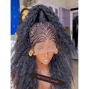 Full Lace Updo Braided Wig – Stylish Cornrow Updo Wig for Black Women, Braids with Curly Extension, Quality Moon Style Braids Wig Gift Idea