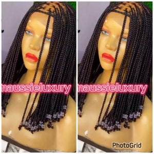 Short Knotless Box Braids Wig – Beaded Full Lace Synthetic Braided Bob Wig, Neat Lace Front Braids for Women, Natural-Looking Style