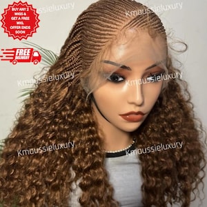 Volle Spitze Cornrow geflochtene Perücke mit Locken Schwarze Frauen Curly Braid, Synthetische Ghana Weben