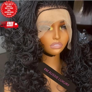 Short Curly Micro Twisted Wig, Closure, Frontal, Full Lace, Black Tiny Million Twist Braids
