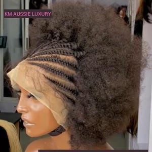 Full Frontal Afro Braided Wig – Short Cornrow Updo Wig for Black Women, Tribal African Weave Braids with Afro, Quality Moon Style Braid Wig