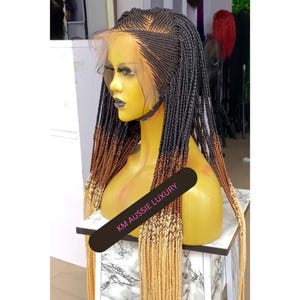 Full Lace Long Cornrow Braided Wig – Ombre Feedin Braid Wig, African Ghana Weaving Style Neatly Braids Wig, Feedin Cornrows for Black Women