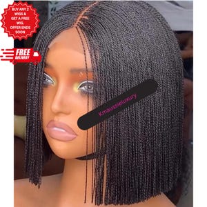 Closure Micro Twist Braided Wig – Blunt Cut Short Bob, Handmade Tiny Twistwig, Million Braids