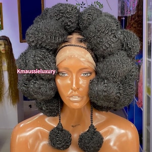 Full Lace Afro Bun Braided Wig – Short Box Braids Wig for Black Women, Short Braid Cosplay Wig, Short Afro Wig Gift Idea for African Ladies