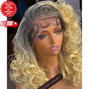 Blonde Kurze Lockige Micro Twisted Perücke, Verschluss, Frontal, Volle Spitze, Farbige Tiny Million Braid