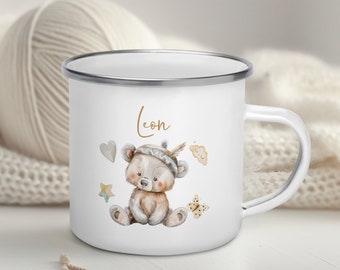Personalized Name Mug for Child,Enamel Mug for Kids, Birthday Gift, Newborn Gift, Animal Boho Mug, Personalized Gift, Custom Animal mug