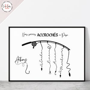 Personalized &quot;Hooked on Dad&quot; Poster – Father&#39;s and Children&#39;s Names – Father&#39;s Day 2025 Gift – Custom Fishing Family Print
