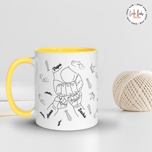 Custom Dad Fist Bump Kids Names Father&#39;s Day Mug, Personalised Fathers Day Mug Gift, Dad And Kids Hands Cup, Dad Grandpa Gift From Kids