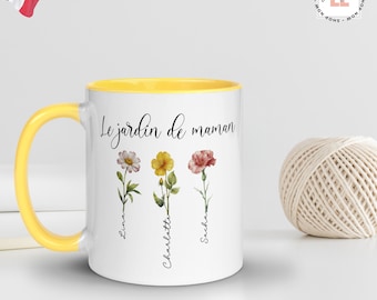 Tasse personnalisée le jardin de maman avec nom, Cadeau de fête des mères pour maman, Cadeau Mug personnalisé avec fleur de naissance