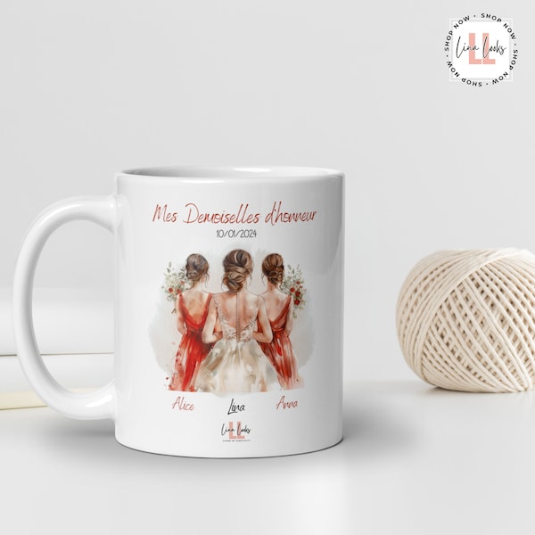 Mug blanc mariée demoiselles d'honneur personnalisé idée cadeau amour anniversaire couple mariage romantique partenaire