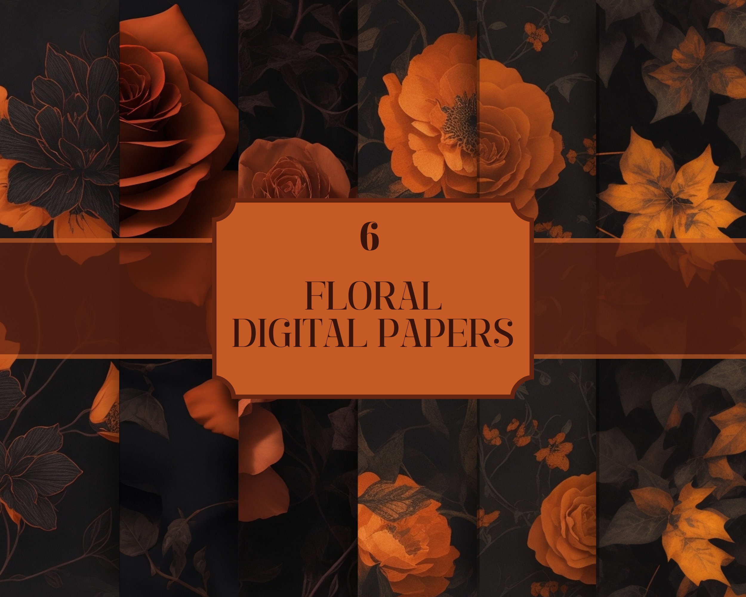 Seamless Halloween Floral Digital Patterns, Six Autumn Scrapbook Paper ...
