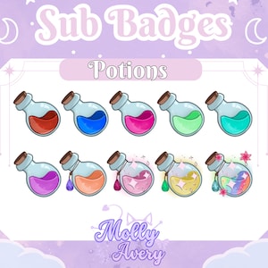 Potion bottles | 10 Twitch sub badges | Bit badges | Stream | Health/mana Potions