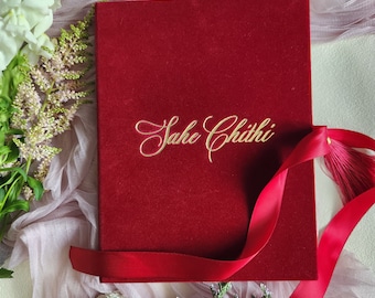 Luxury Punjabi Sahe Chithi - Red | Personalized Punjabi Sahe Chithi | Velvet Sahi Chithi | Indian Wedding Invitations | Boxed Sahe Chithi