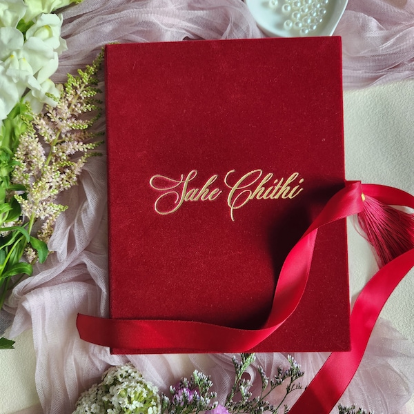 Luxury Punjabi Sahe Chithi - Red | Personalized Punjabi Sahe Chithi | Velvet Sahi Chithi | Indian Wedding Invitations | Boxed Sahe Chithi
