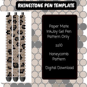 May include: A digital template for a Paper Mate InkJoy gel pen featuring a honeycomb pattern in shades of beige, brown, and black. The text reads RHINESTONE PEN TEMPLATE, Paper Mate InkJoy Gel Pen Pattern Only, ss10, Honeycomb Pattern, Digital Download.