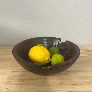 Large Hand-Turned Walnut Bowl – Rustic Live Edge Wooden Serving Bowl – Artisan Kitchen & Home Décor – 9.5” x 3”