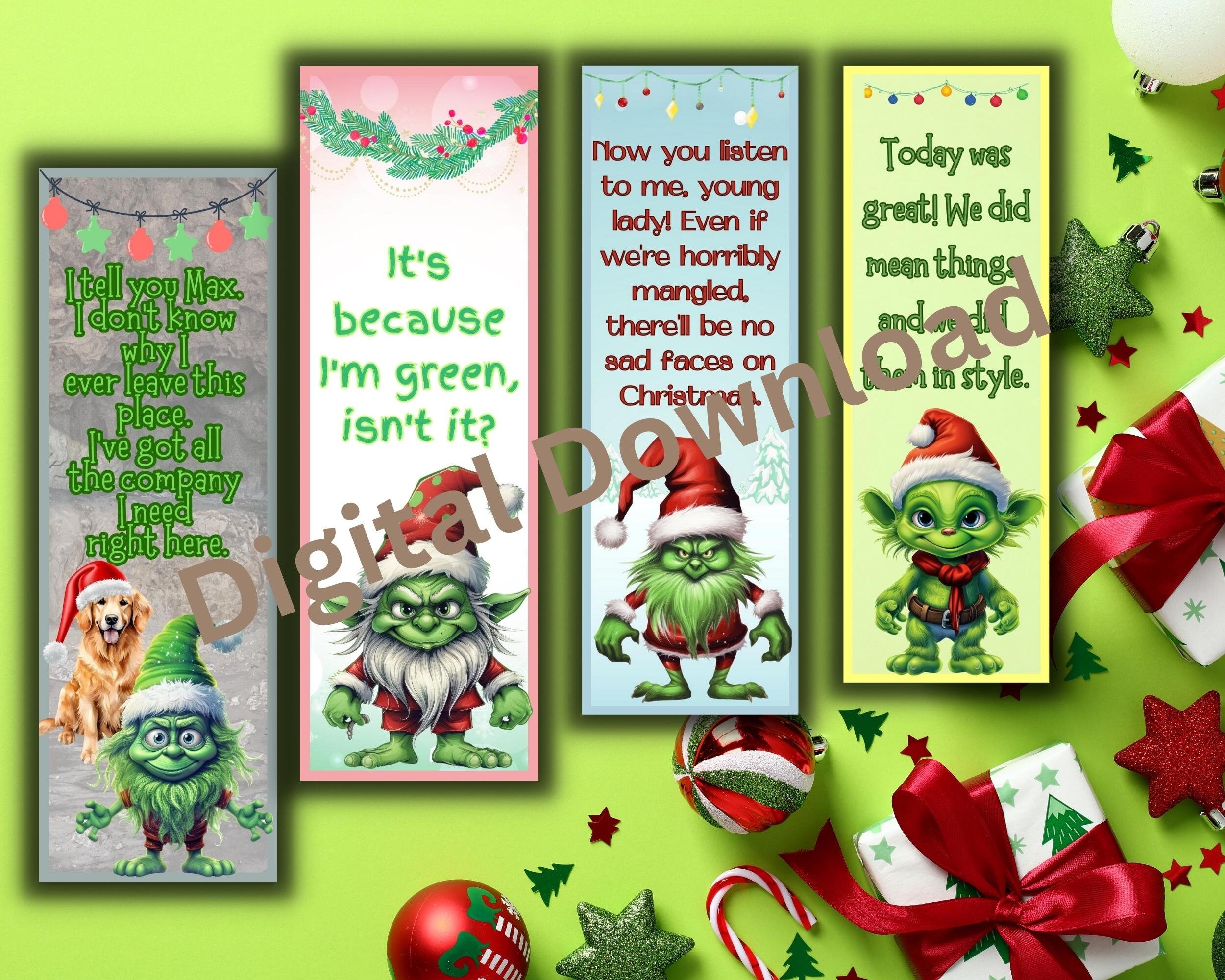 Whimsical Printable Grinch Bookmarks for Christmas Etsy Canada