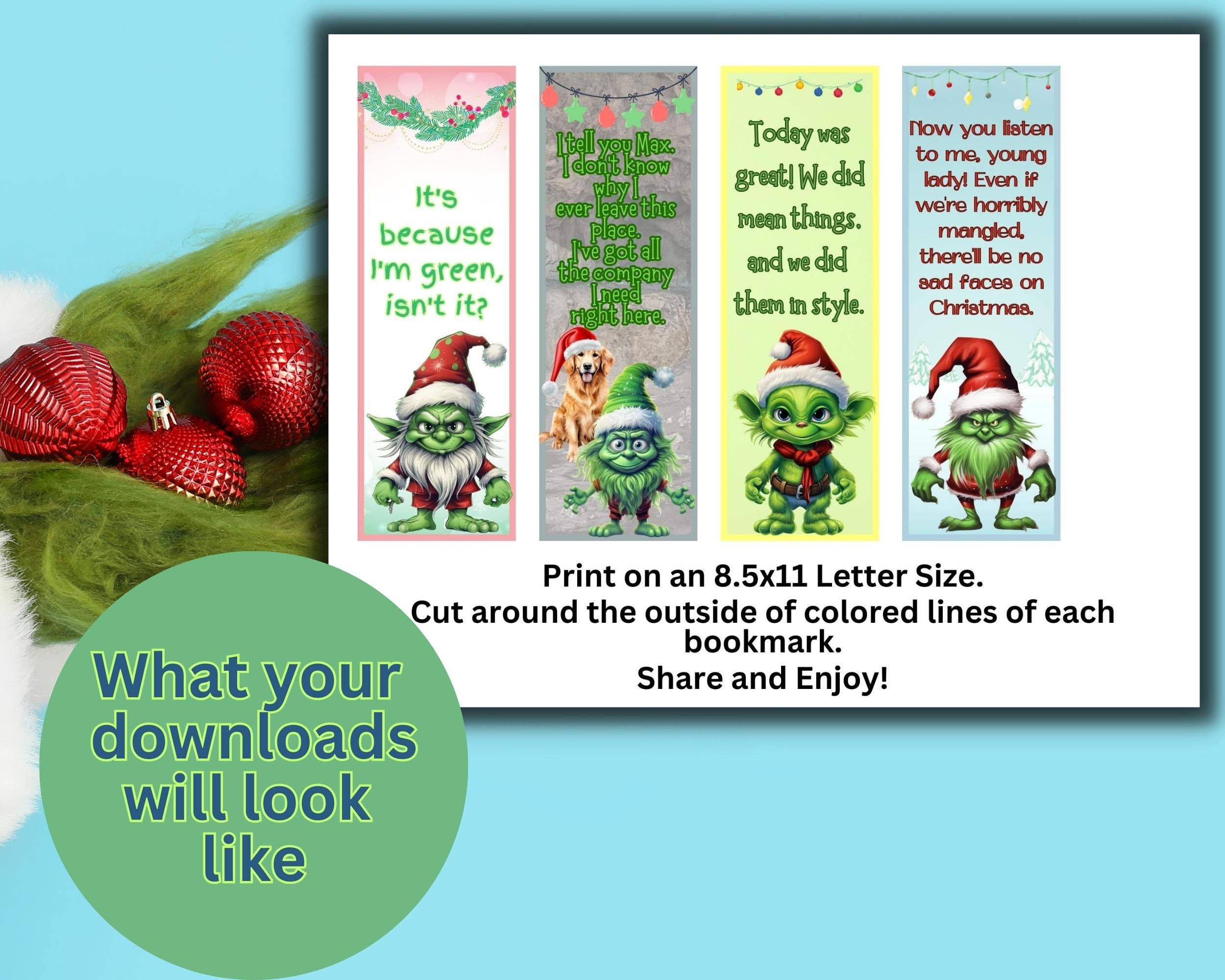 Whimsical Printable Grinch Bookmarks for Christmas Etsy Canada
