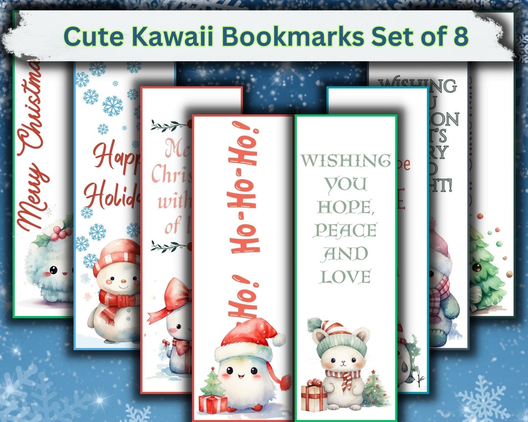 Printable Cute Kawaii Bookmarks for Christmas - Etsy
