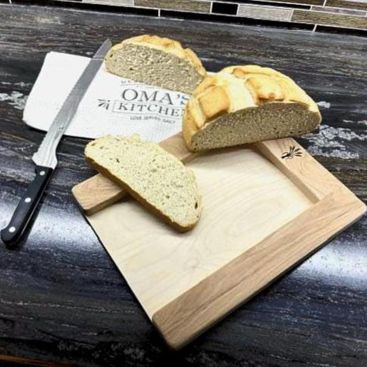 Sourdough Boule Bread Slicing Board Single Slice