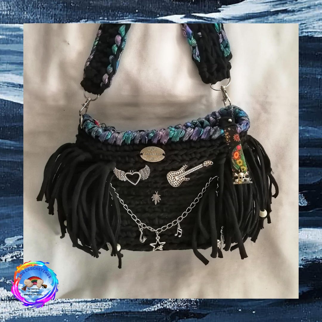 Rebel Rocker Style Rebel Yell Rocker-style Crochet T-shirt Yarn Bag. for Those Nights When ...
