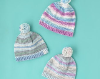 Modèle de bonnet pour bébé au crochet, tutoriel de bricolage facile, bonnet pour nouveau-né, bonnet pour bébé, instructions de tricot
