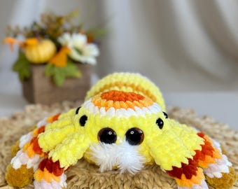 Handmade Crochet Spider Plush – Candycorn Pop, Kawaii Soft Toy