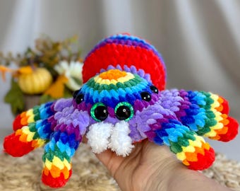 Peluche de araña de ganchillo arcoíris – Peluche kawaii hecho a mano