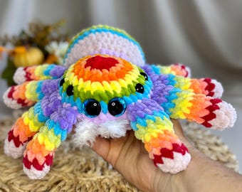 Peluche de araña de ganchillo – Juguete suave kawaii arcoíris hecho a mano