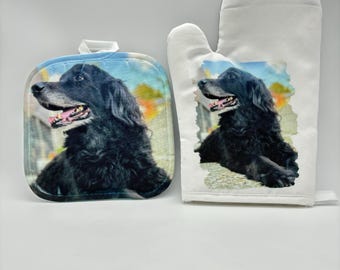 Oven Glove customised with a photo Stove Mitt Pot Holder or double handed kitchen gloves