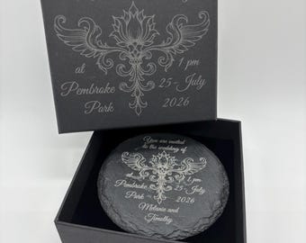 Wedding Gift Platter Engraved Gift natural stone slate centerpiece personalised engagement gift in box serving board custom display plate