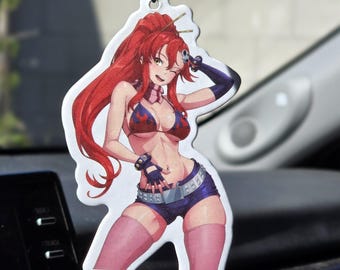 Anime Waifu Car Air Freshener – Red Hair Hanging Charm, JDM Interior Decor