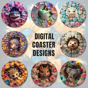 3D Animal Car Coaster Sublimation Design PNG,Hole in wall,Car Coaster Designs,Round Sublimation Design, Instant Download, Commercial Use Png