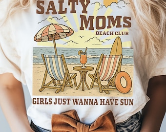 The Beach Club PNG Digital Download, Salty Moms Beach Club Instant Download, Retro Beach Girl Shirt, Trendy Summer Vibes Sublimation File