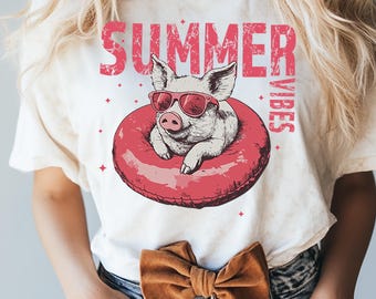 Summer vibes Png, Pig design Png, Retro summer shirt design, Funny beach shirt print, Summer sublimation design, Beach graphic Png